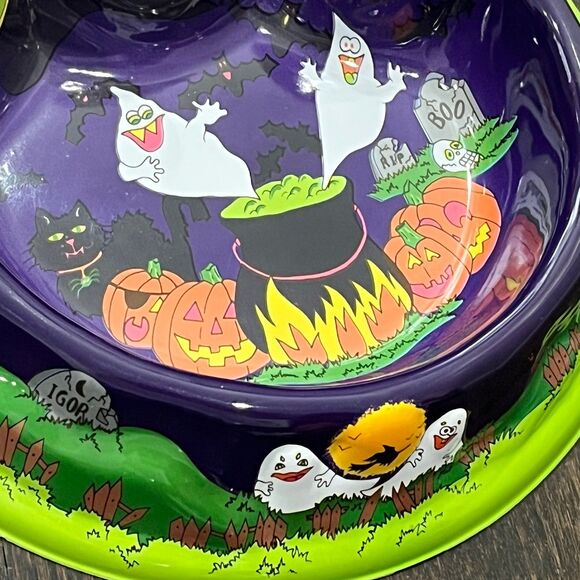 Vintage Ullman Halloween Witch Trick or Treat Candy Bowl 13” Spooky Pumpkin 3D - Picture 4 of 8